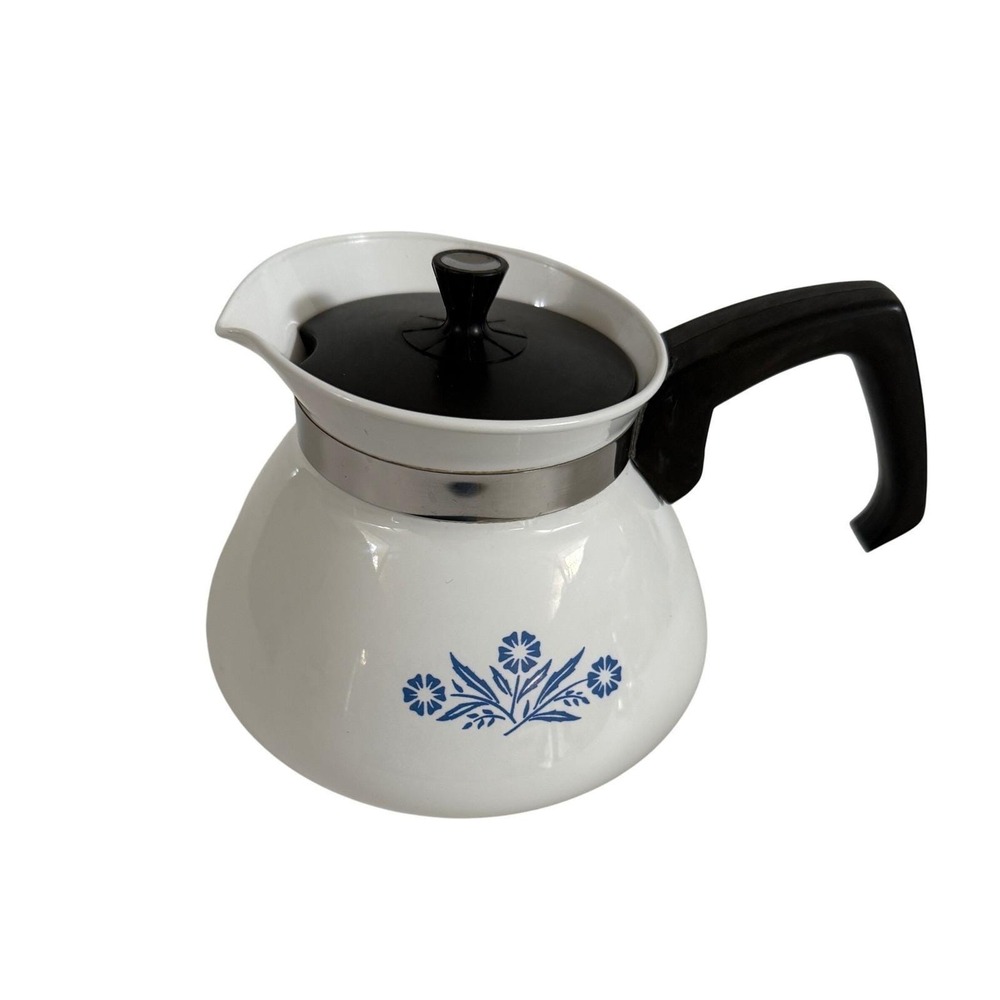 Vintage Corning Ware Blue Cornflower 6 Cup Tea Pot Kettle w/ Lid P-104 MCM 1960s